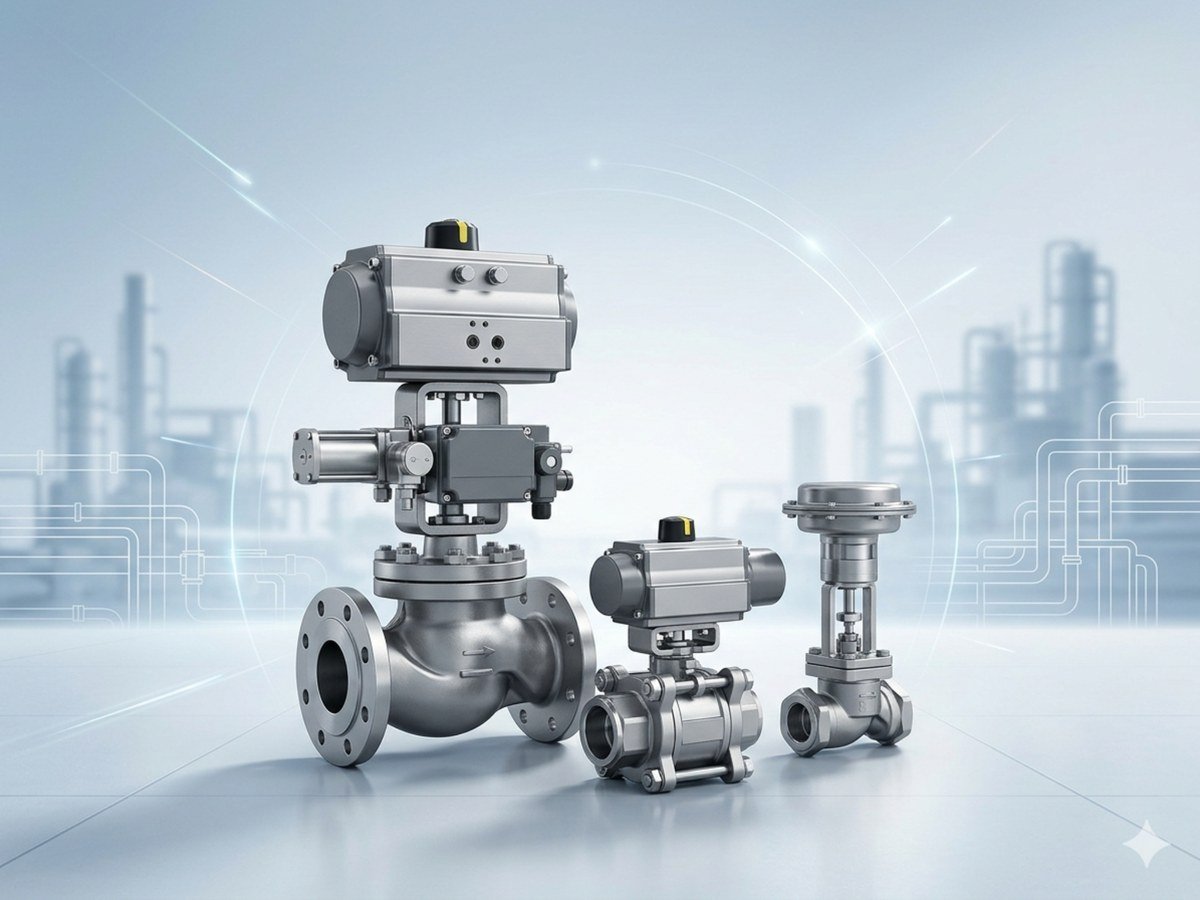 Control valves and automated valve packages for industrial process control
